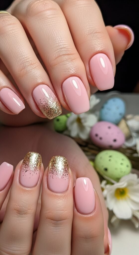 23. Soft Pink with Gold Glitter Accent