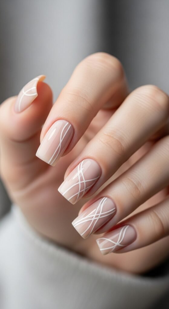 12. Beige Abstract Line Art Nails