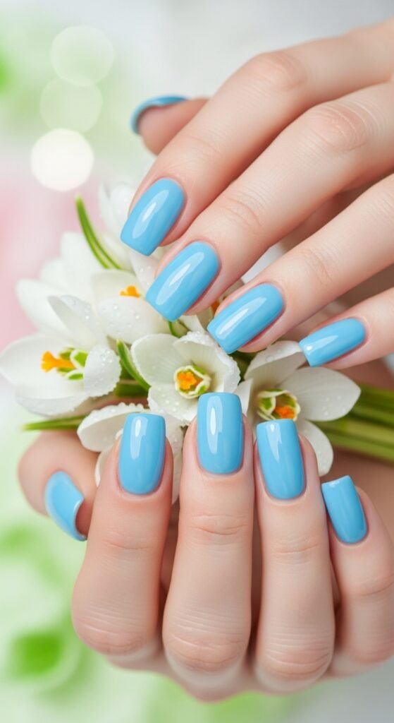 15. Baby Blue Glossy Nails