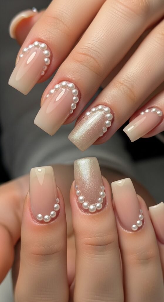 23. Pearl-Embellished Square Nails