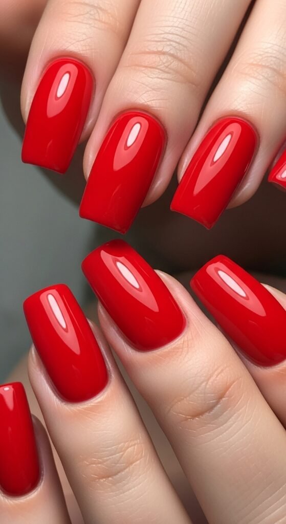 10. Bold Red Square Nails