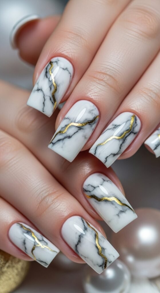 11. Marble Square Nails