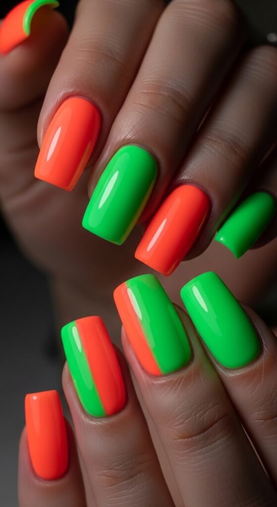 12. Neon Square Nails
