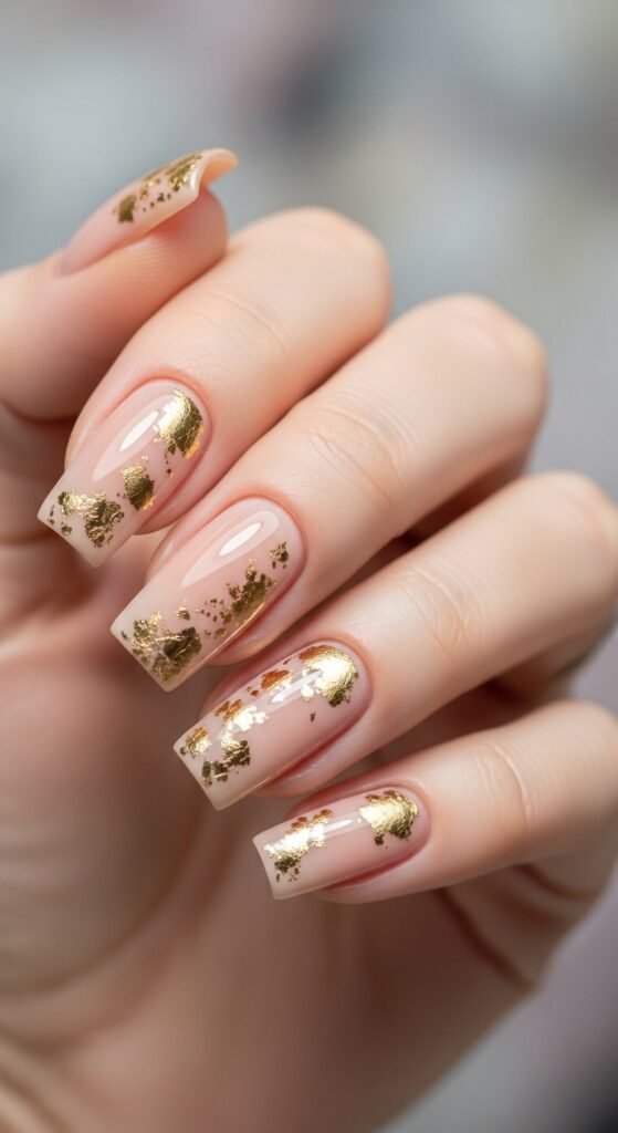 14. Gold Foil Square Nails