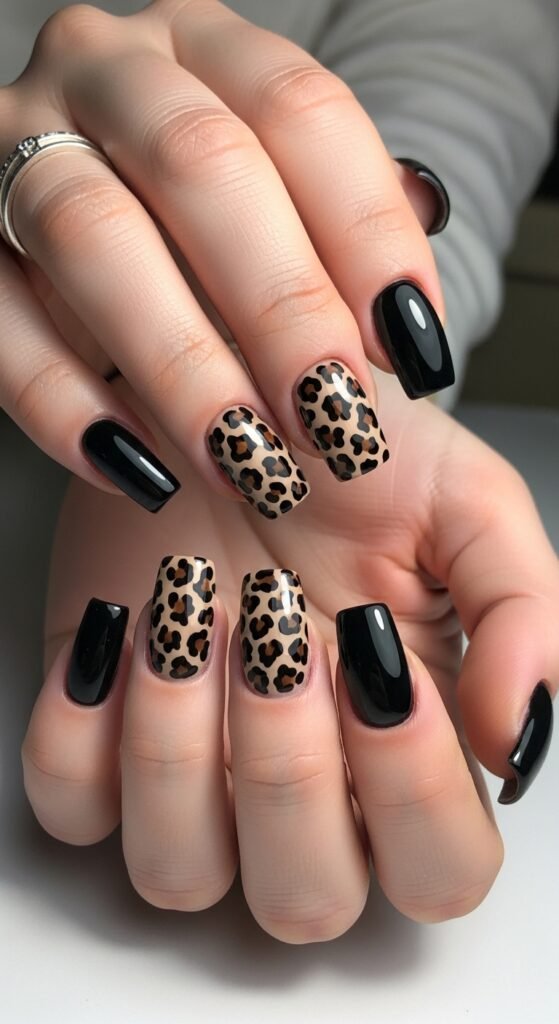 17. Animal Print Square Nails