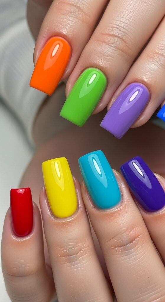 21. Rainbow Square Nails