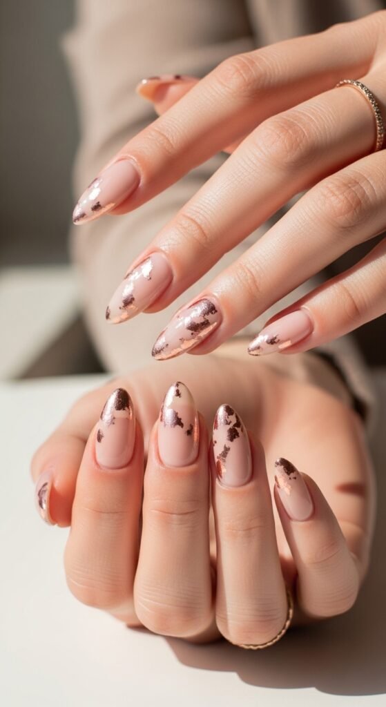 20. Rose Gold Accent Nails