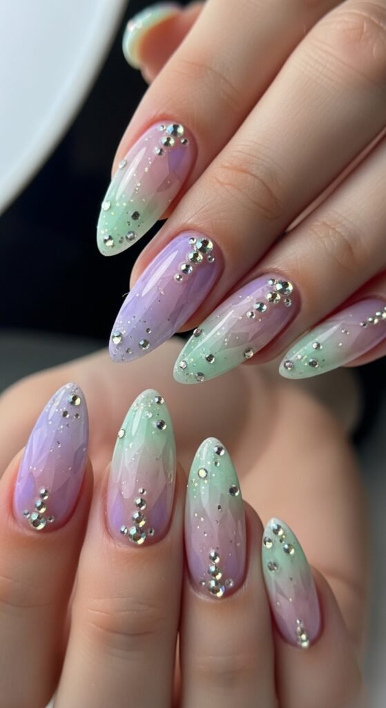 18. Pastel Crystal Nails