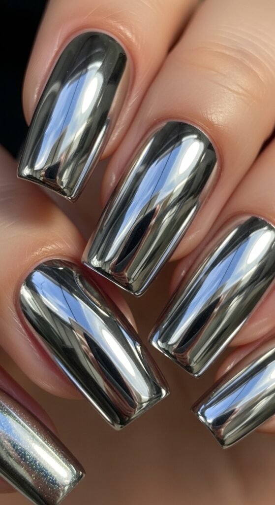 5. Chrome Square Nails