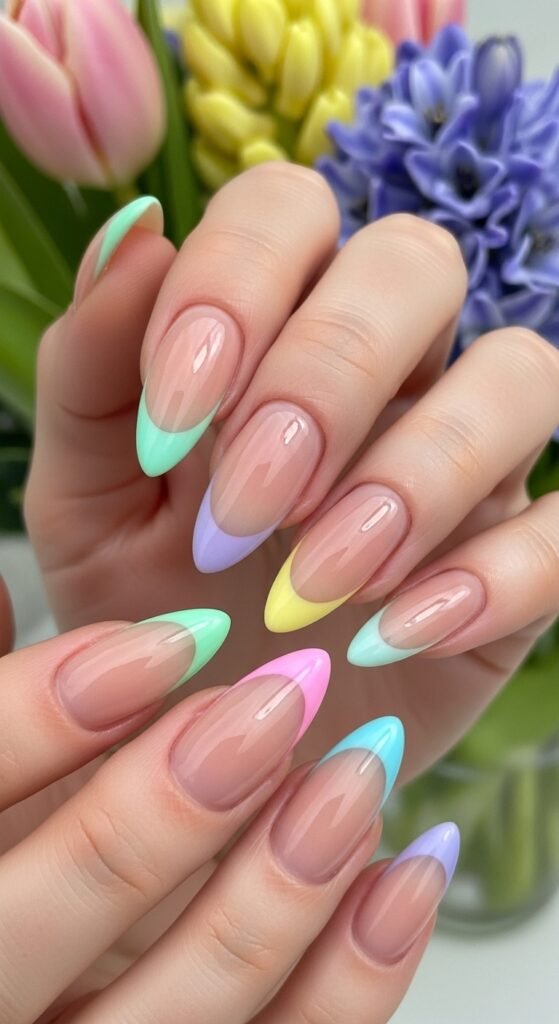 1. Pastel Rainbow French Tips