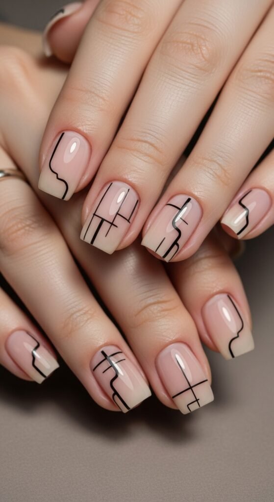 10. Minimal Line Art Gel Nails