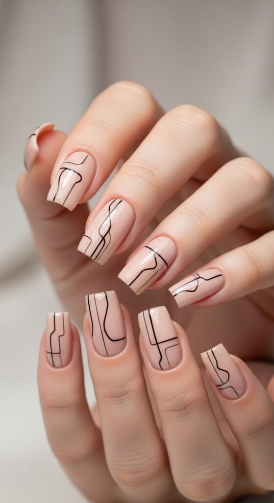 6. Minimalist Line Art Square Nails
