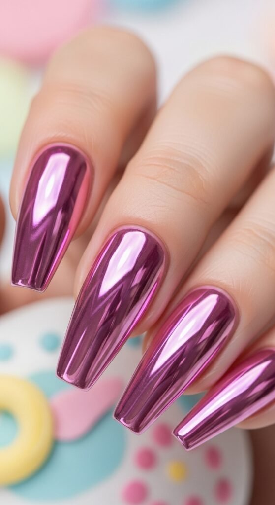 12. Pink Chrome Glazed Nails