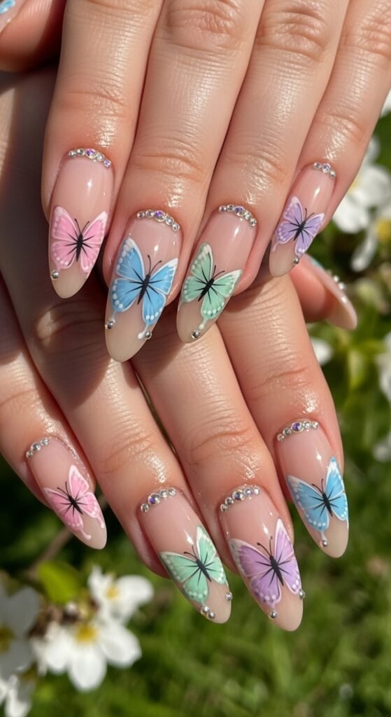 20. Butterfly Accent Nails