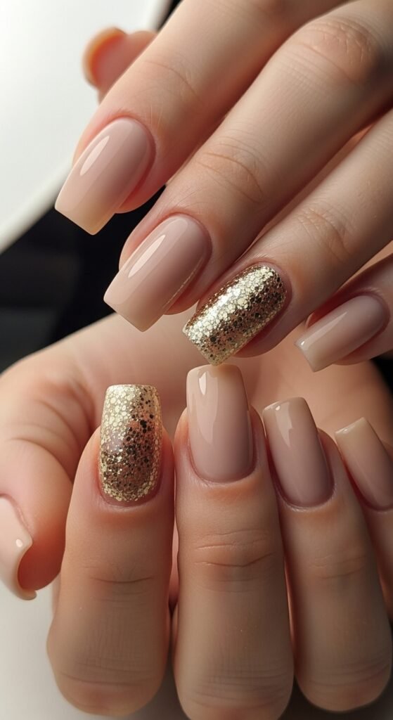 8. Glitter Accent Square Nails