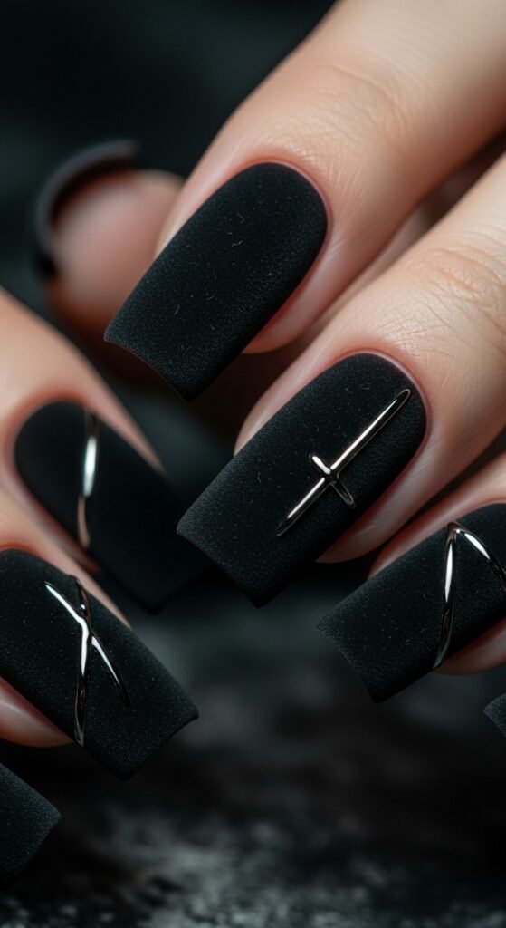 3. Matte Black Square Nails