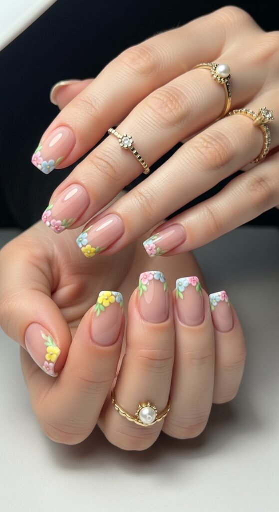 17. Floral French Tips