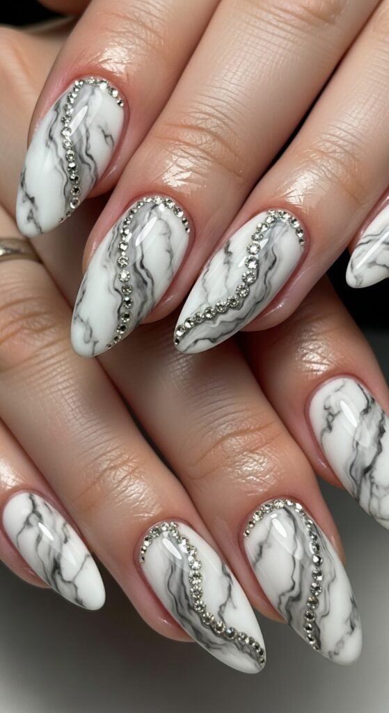 17. Marble Crystal Nails