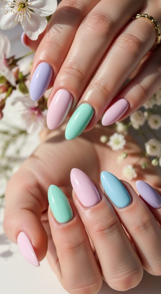 1. Soft Pastel Almond Nails