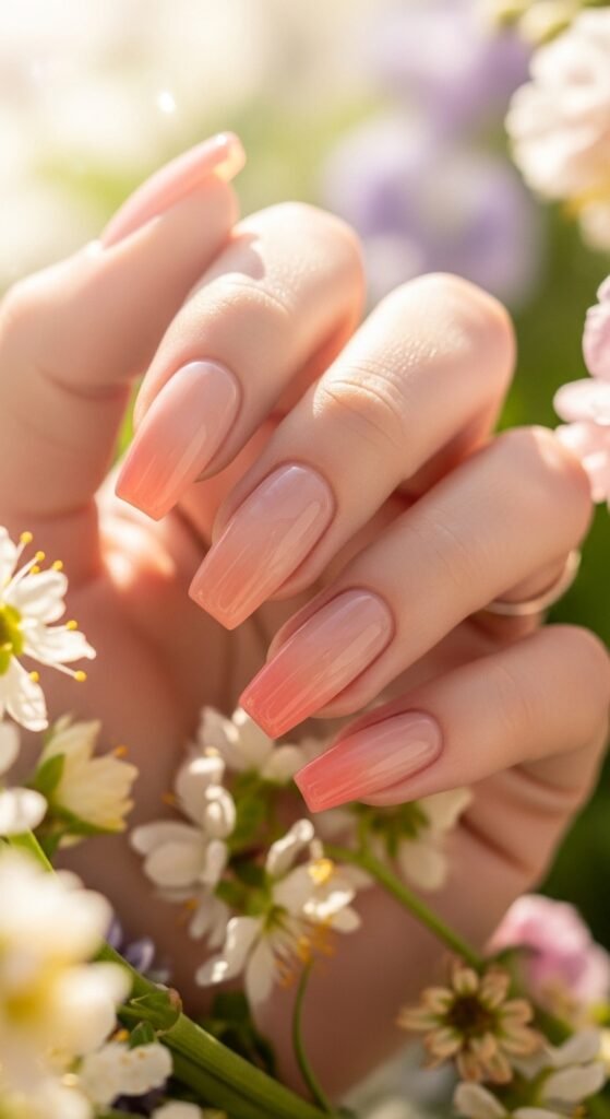 7. Peach Ombre Nails