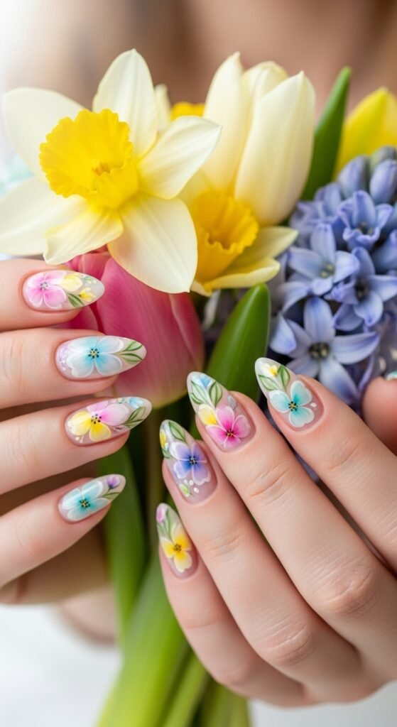 21. Watercolor Flower Nails