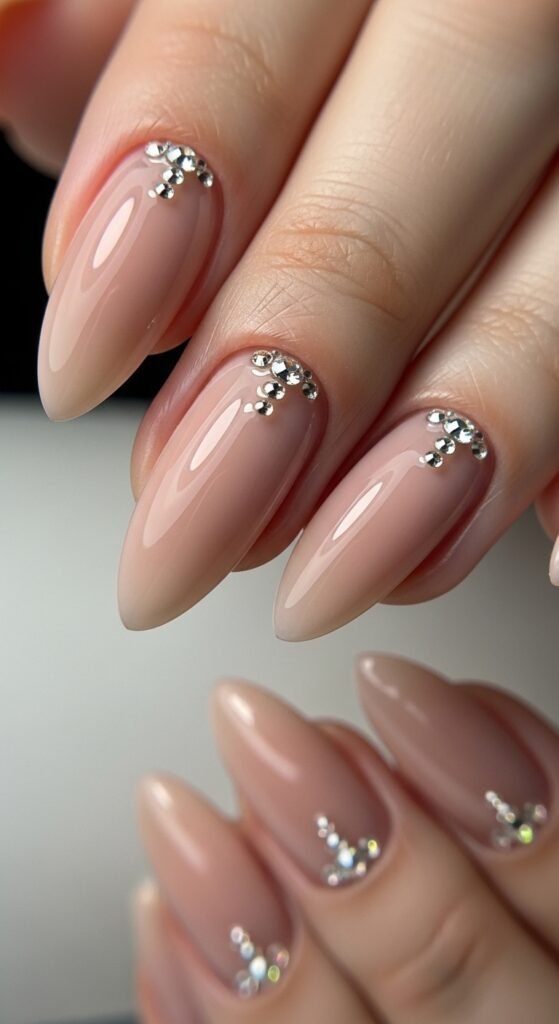 1. Classic Nude Crystal Nails