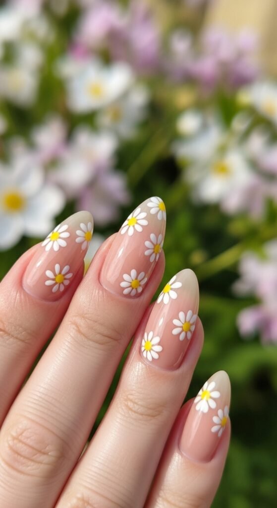 3. Daisy Accent Nails