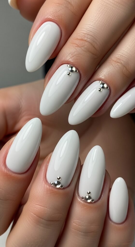 14. White Crystal Nails