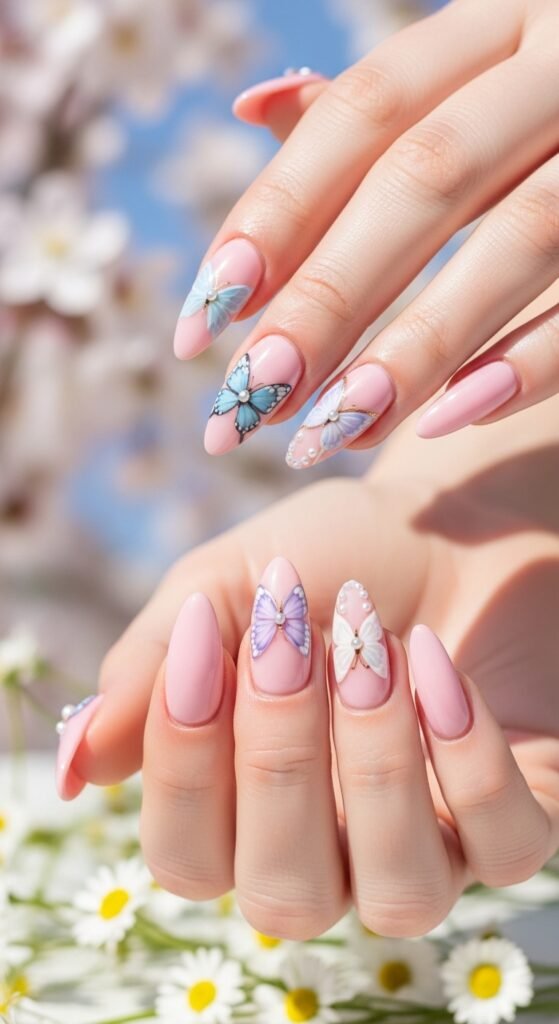 13. Butterfly Accent Nails