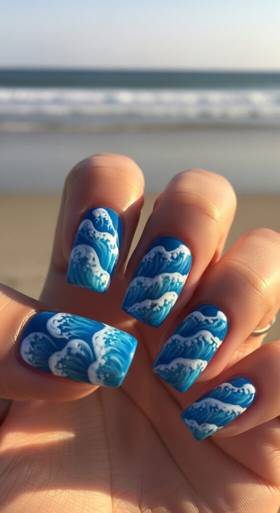 1. Ocean Blue Waves Nails