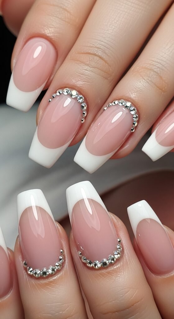 2. French Tip Crystal Nails
