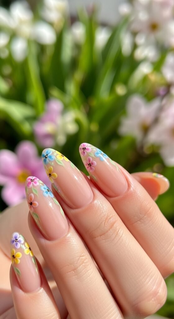 12. Floral Accent Nails