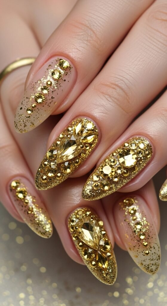 9. Gold Crystal Nails