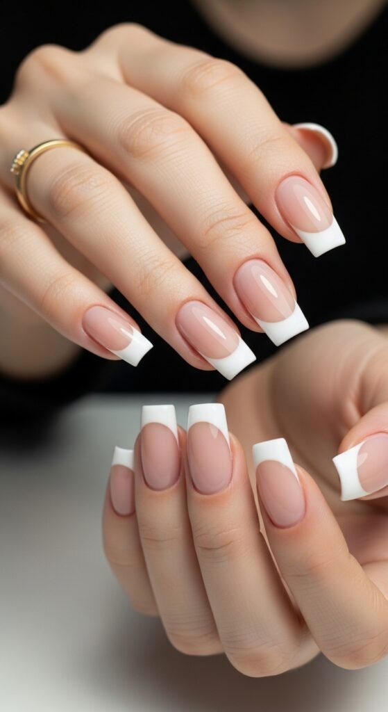 2. Glossy French Tip Square Nails