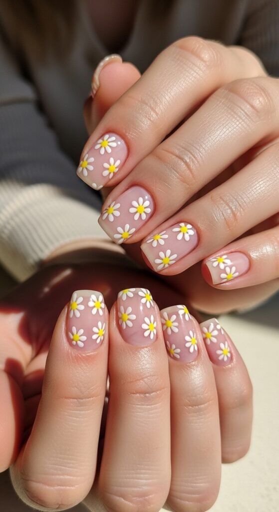 16. Floral Gel Nail Art