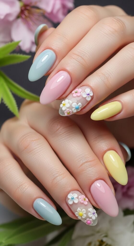 24. 3D Floral Nails