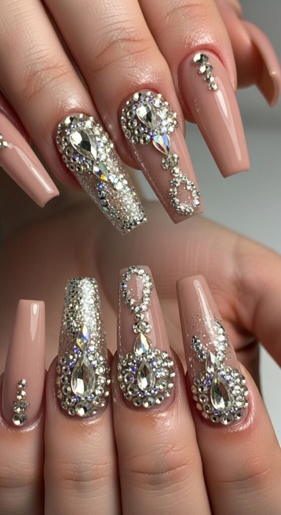 11. Coffin Crystal Nails