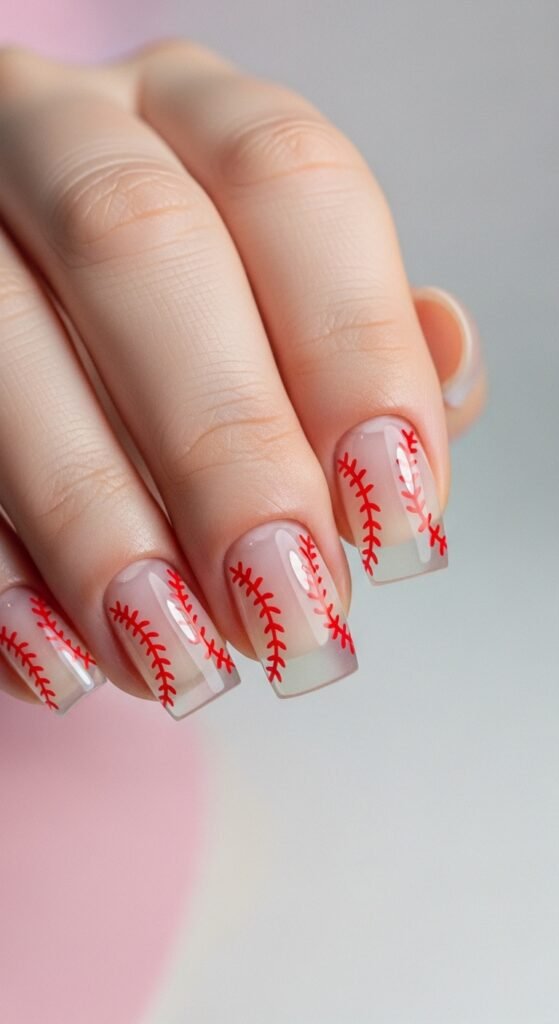 23. Transparent Baseball Nails