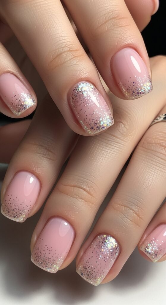 10. Simple Glitter Short Nails