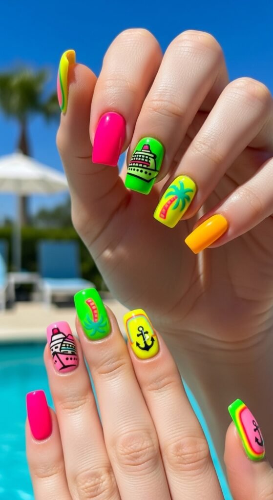 9. Bright Neon Summer Nails