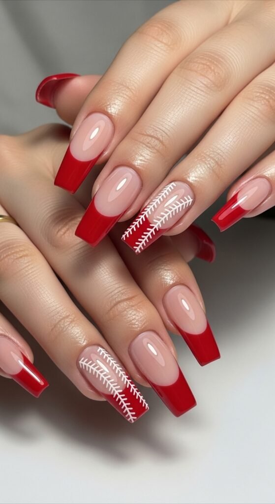 3. Red French Tip Baseball Nails