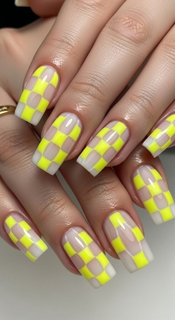 11. Neon Yellow and White Nails