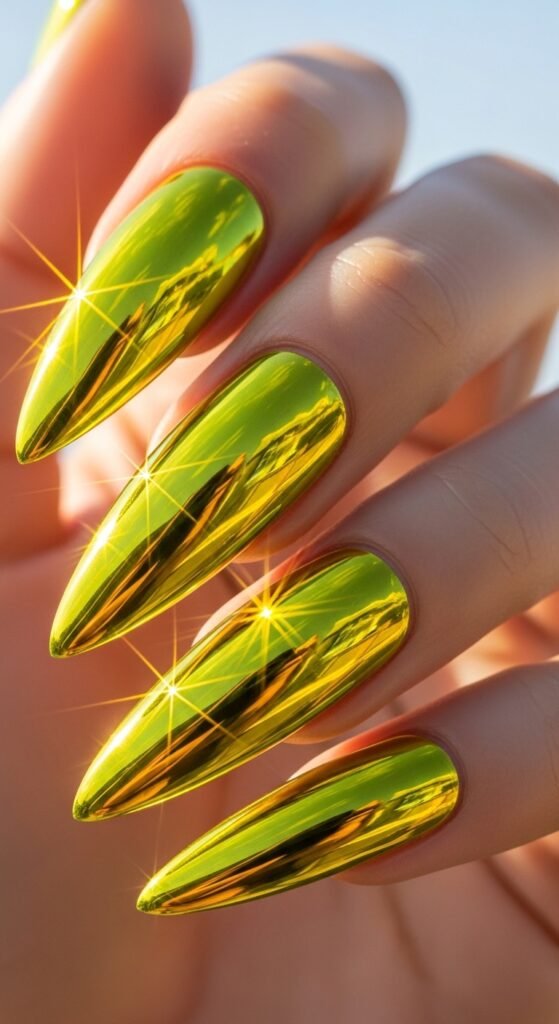 4. Neon Yellow Chrome Nails