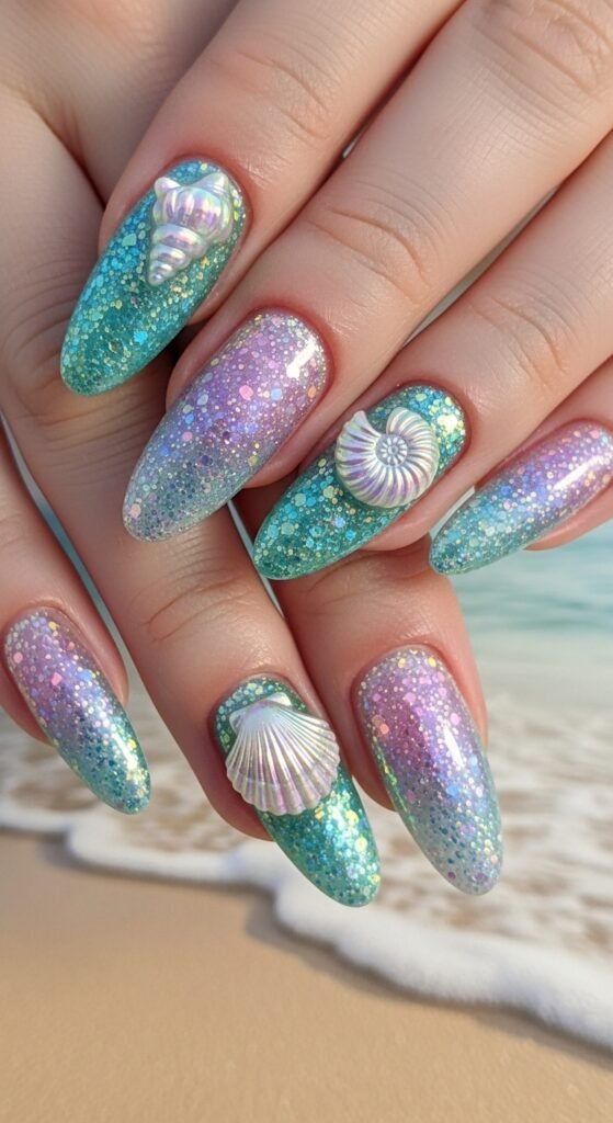 6. Glittery Mermaid Nails