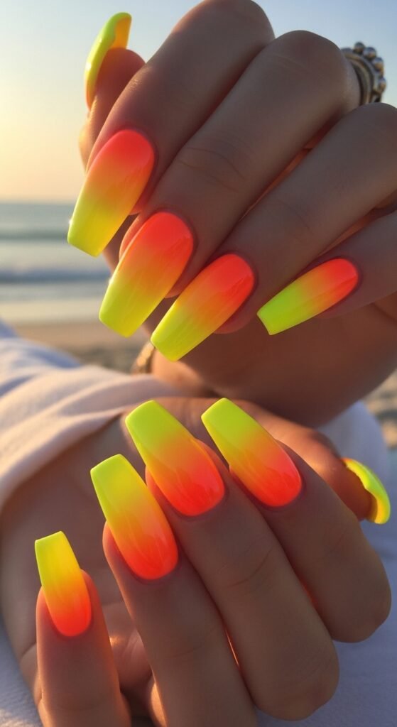 3. Neon Yellow Ombre Nails