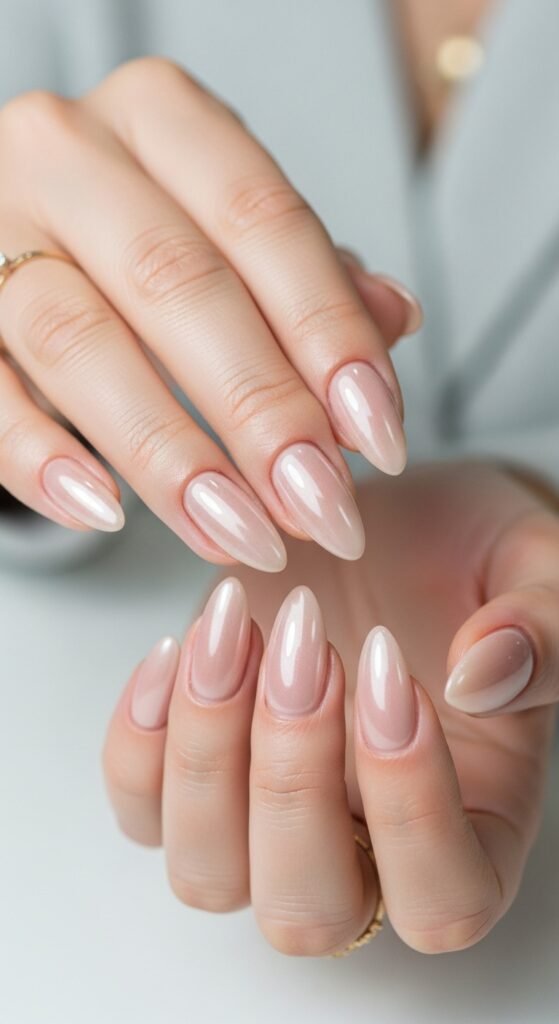 23. Clean Girl Chrome Nude Nails