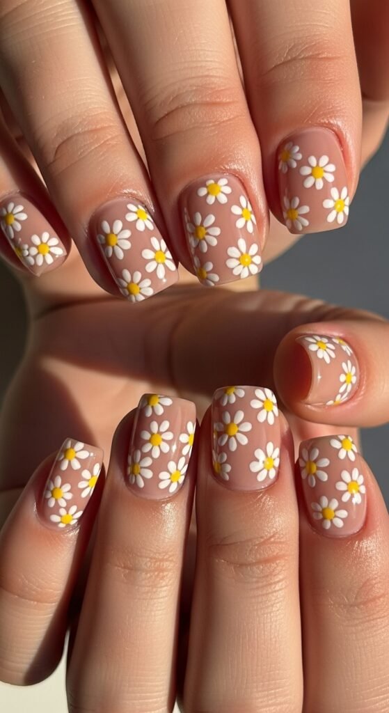 2. Daisy Flower Short Nails