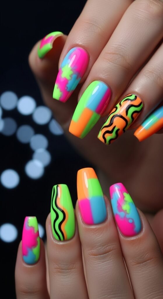 20. Neon Spring Acrylic Nails