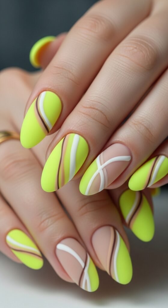 20. Neon Yellow Abstract Nails