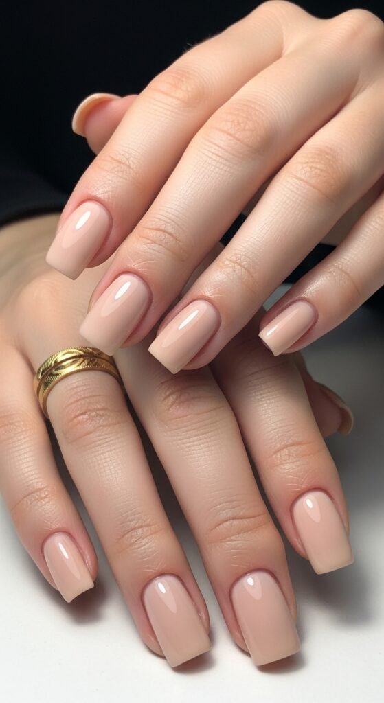 14. Short Square Nude Nails